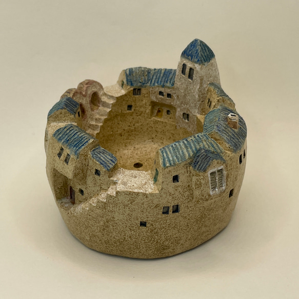 ブルーの屋根の鉢タウン（オーブン陶土製） 2枚目の画像