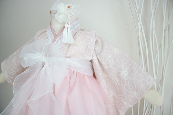 ベビー袴　袴ドレス　ピンク　ベビー着物　ひな祭り　お食い初め　100日祝い　初節句　浴衣ドレス 3枚目の画像