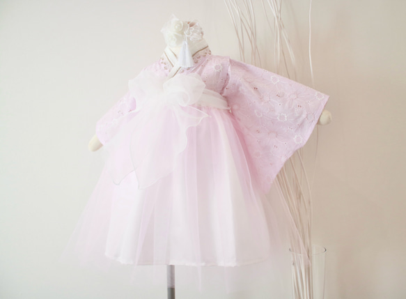 ハンドメイド❁⃘ベビー袴 豪華 くすみピンク レース お食い初め 初節句 ハンドメイド⃘ベビー袴 豪華 くすみピンク レース お食い初め