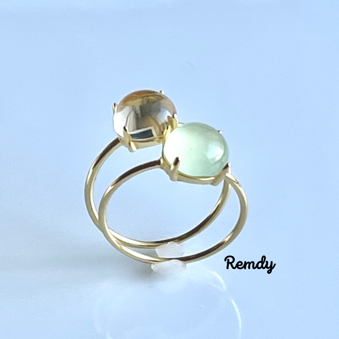 ジュレ☆彡シトリンとアップルグリーンカルセドニーのリングセット Silver925/18KGP　11月誕生石