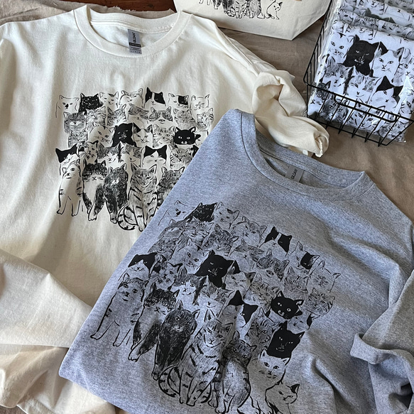 野良猫軍団　Tシャツ (ナチュラル/グレー） 1枚目の画像