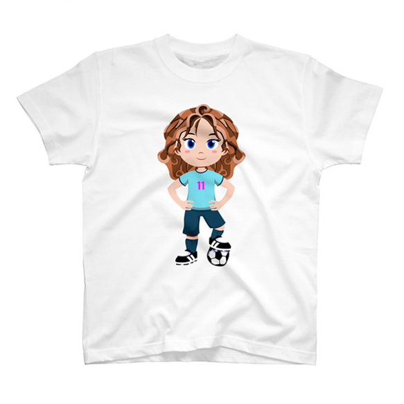 胸番号を選べる サッカー ガール ジュニア キッズ Tシャツ Football Soccer Tshirt 2枚目の画像