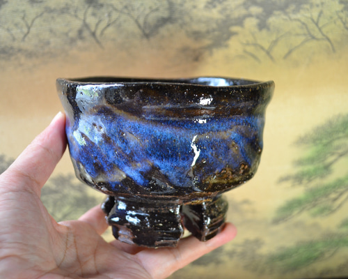 再入荷！】青萩抹茶茶碗割高台(コスモブルー)ギャラクシー 茶碗 桐