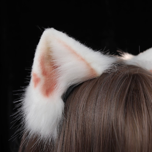 受注生産】白猫耳カチューシャ 手作りリアルな毛皮のような ヘア  