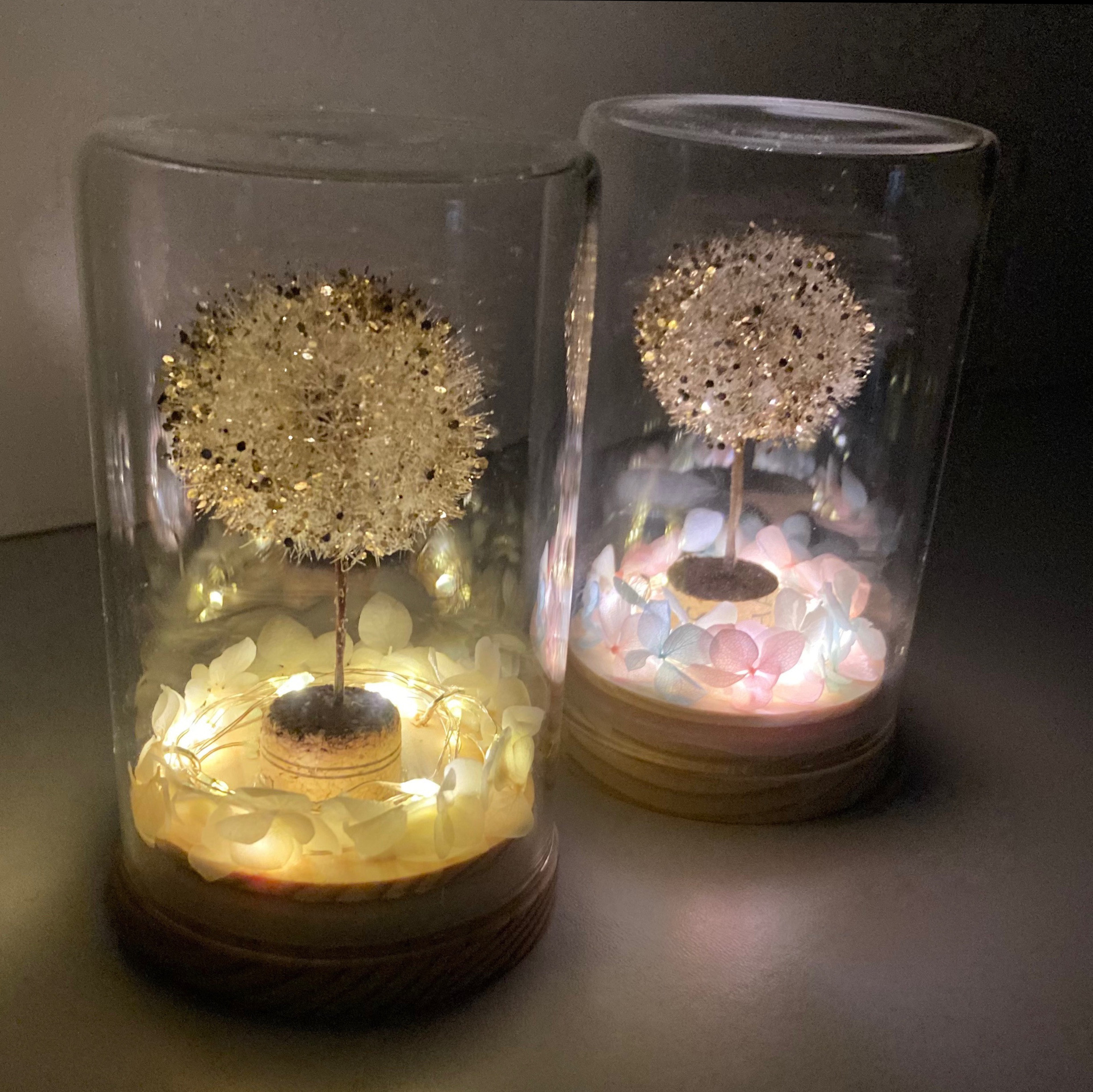 《シャンパンたんぽぽランプボトル》（LED付き）フラワーランプ　ライト　LEDキャンドル　春