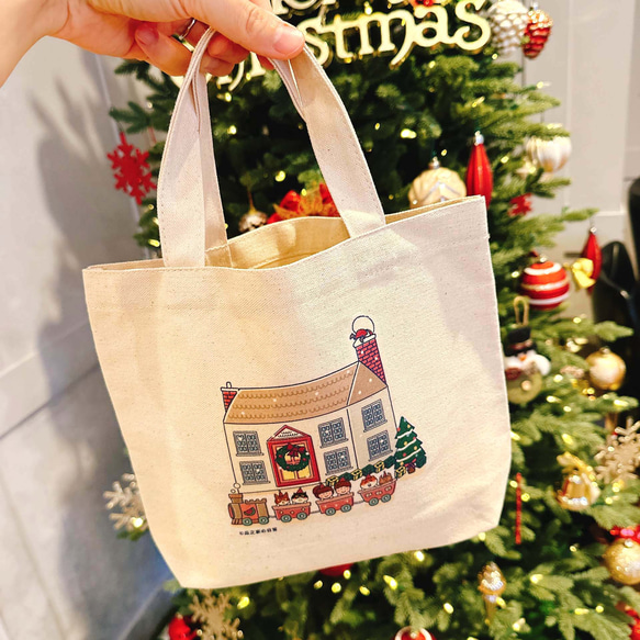 クリスマスギフト | ローズコテージのデイリーキャットキャンバスバッグ（ランチバッグ）手刷り 6枚目の画像