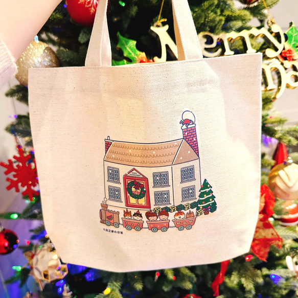 クリスマスギフト | ローズコテージのデイリーキャットキャンバスバッグ（ランチバッグ）手刷り 12枚目の画像