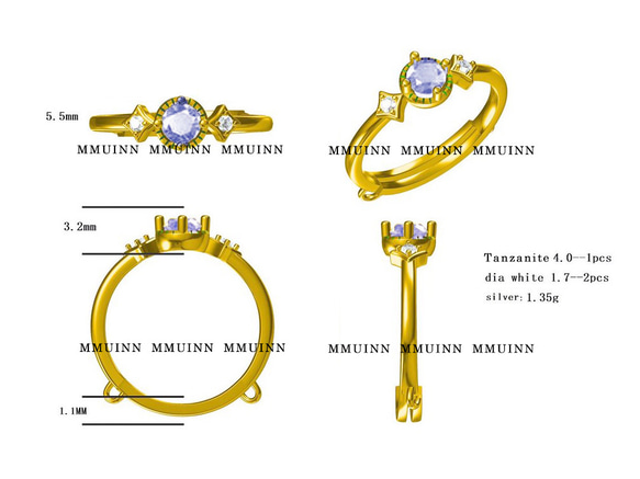 トップ - タンザナイト 4mm スターリング シルバー 14K ゴールド メッキ リング - 12 月の誕生石 5枚目の画像