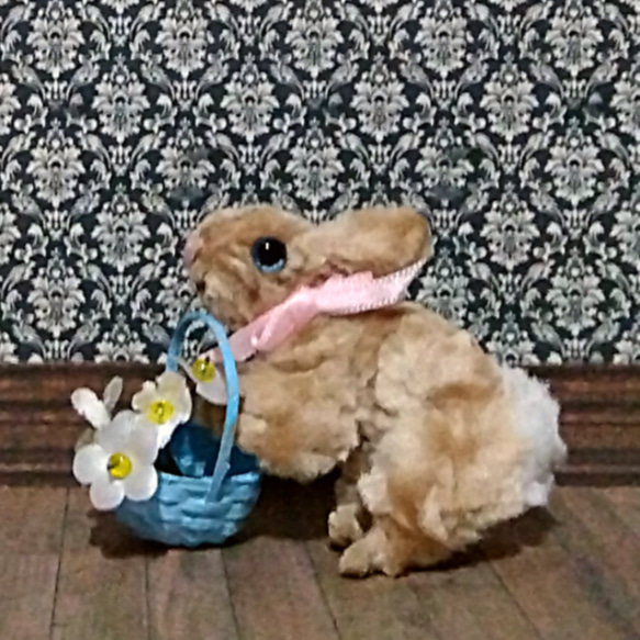 モールのミニチュア コットンテイルバニー 2 うさぎベージュ / Chenille cotton tail bunny 1枚目の画像