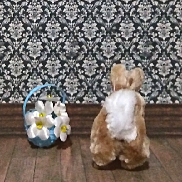 モールのミニチュア コットンテイルバニー 2 うさぎベージュ / Chenille cotton tail bunny 2枚目の画像