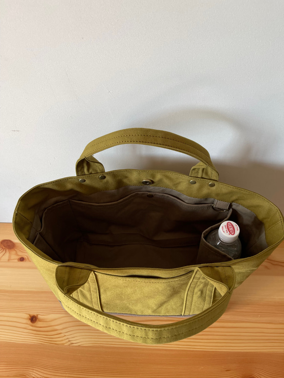 浜松産帆布【見っけバッグ】［横長トート　Lサイズ　抹茶×モカ］ 9枚目の画像
