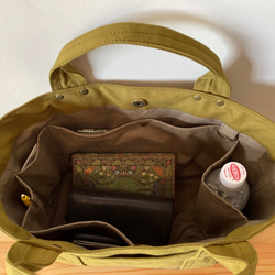 浜松産帆布【見っけバッグ】［横長トート　Lサイズ　抹茶×モカ］ 10枚目の画像