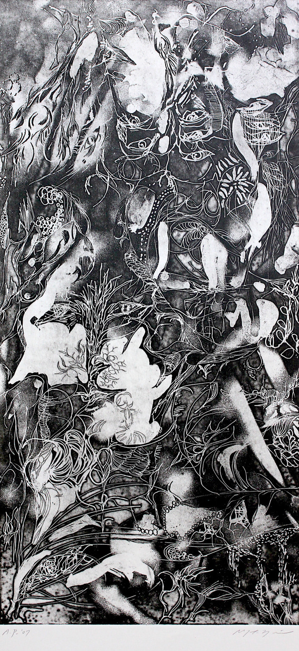 細密銅版画「夜No.3」MasatoNAGAIオリジナル 美品 フランス国際版画