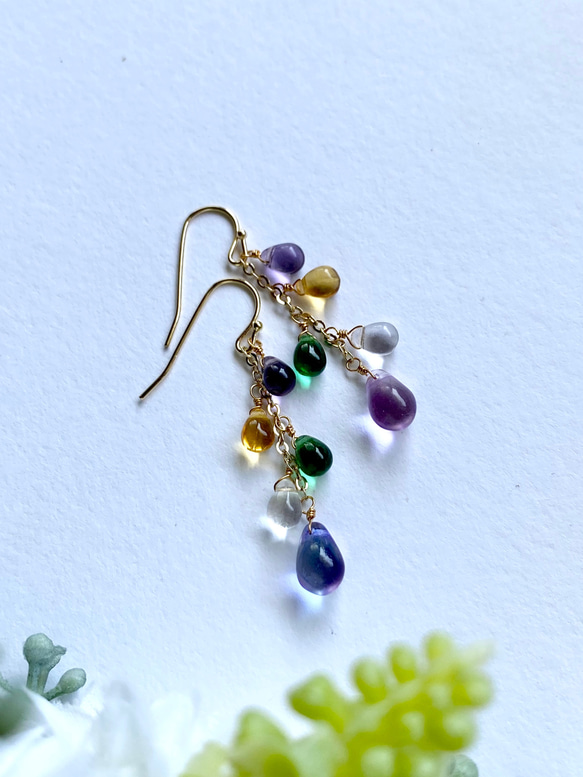 我們將用您選擇的 5 顆珠子製作♪彩虹色肥皂泡水滴耳環 / 耳環 Oshi color Oshikatsu 第11張的照片