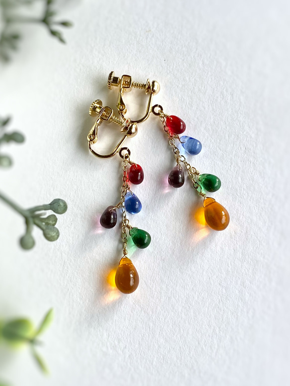 我們將用您選擇的 5 顆珠子製作♪彩虹色肥皂泡水滴耳環 / 耳環 Oshi color Oshikatsu 第2張的照片