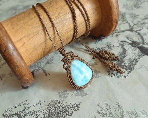 天然石マクラメペンダント ラリマー PN246 ネックレス・ペンダント