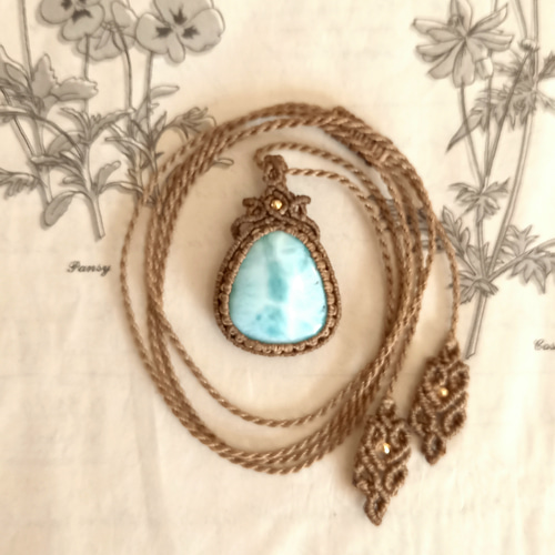 天然石マクラメペンダント ラリマー PN246 ネックレス・ペンダント