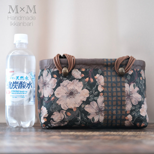 花柄　一閑張りカゴバック ◇送料込み◇一閑張り◇花柄ネイビーミニかごバッグ かごバッグ