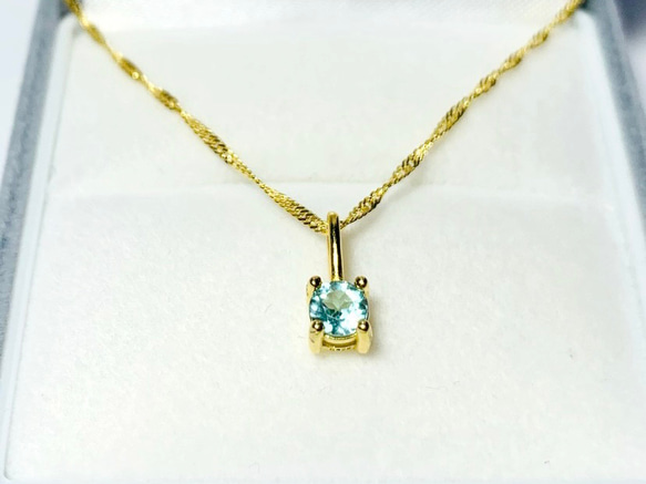 【天然石ペンダントトップ】ブルーグリーンアパタイト 4mm　18KGP製　ネックレス　ハンドメイド素材 2枚目の画像