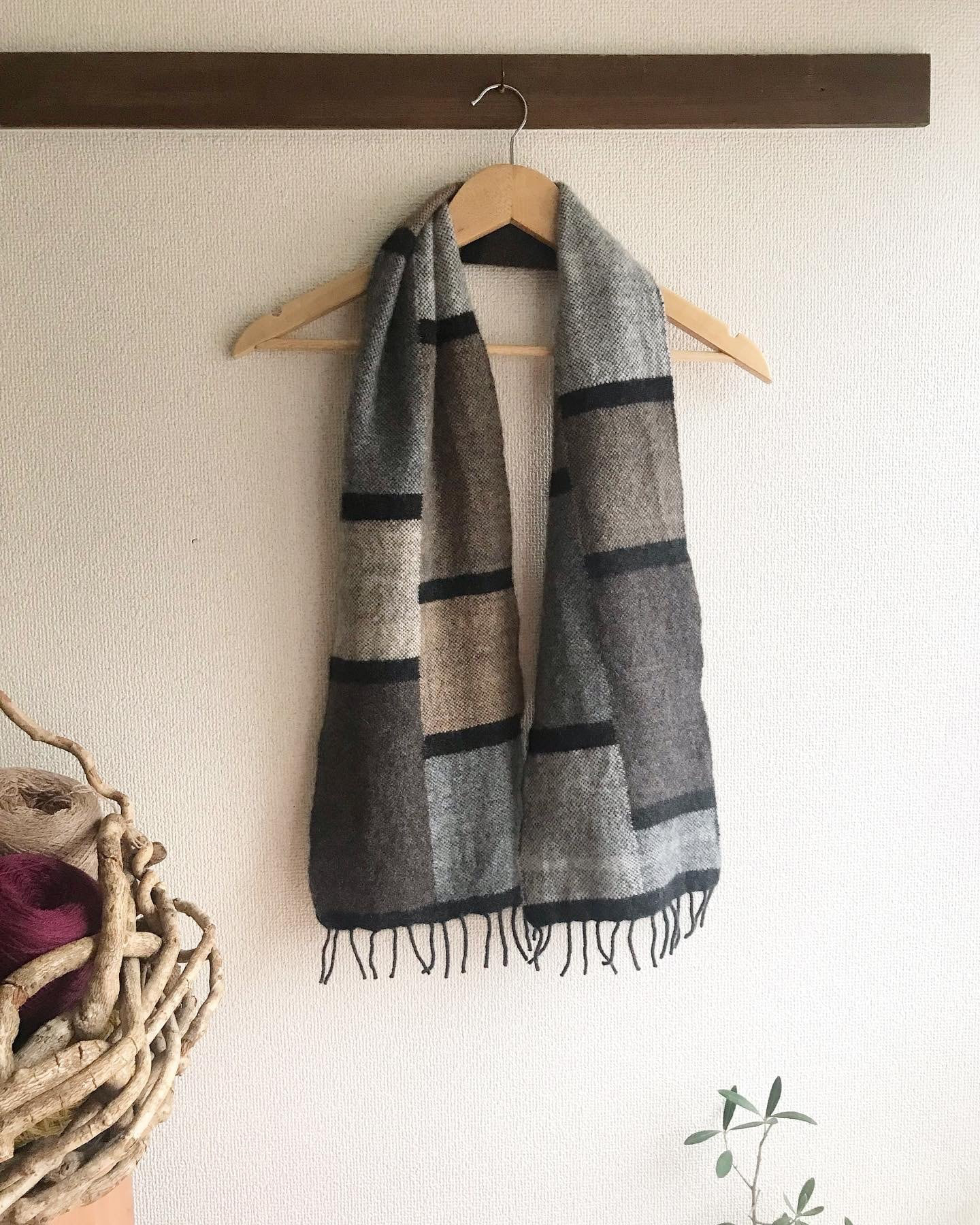 【受注制作御予約】手織りカシミヤマフラー ベージュ黒グレー Bookingcart for made-to-order