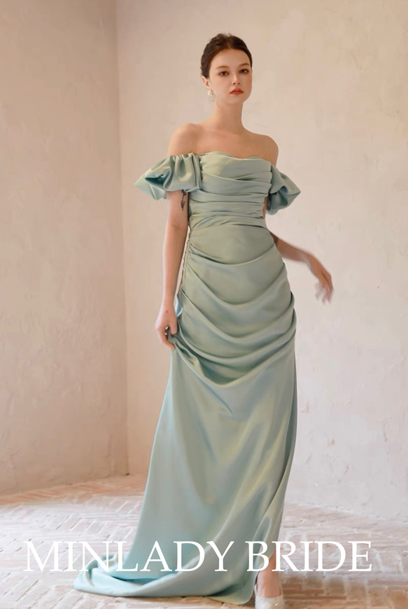 ミントグリーン　ウェディングドレス　カラードレス　カラーウェディングドレス 2枚目の画像
