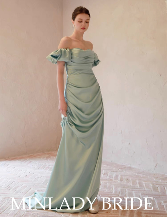 ミントグリーン　ウェディングドレス　カラードレス　カラーウェディングドレス 7枚目の画像