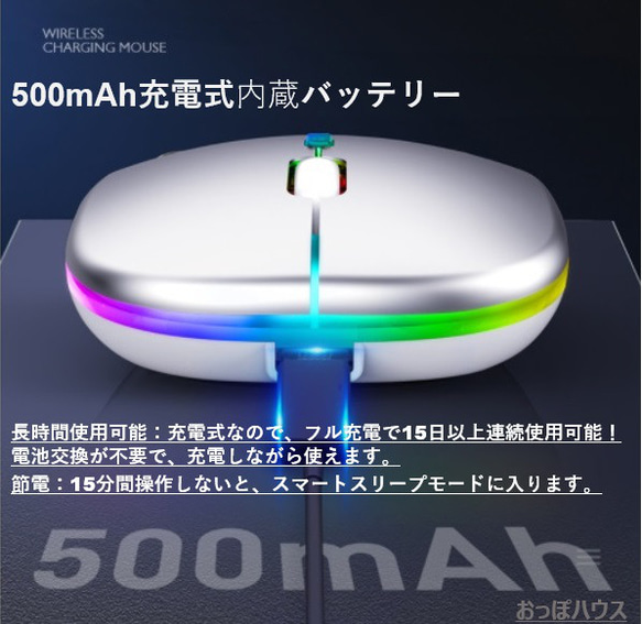 【最新7色LEDランプ】 ワイヤレスマウス 静音 軽量 USB 超薄型 レインボー 6枚目の画像