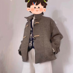 ダッフル風ショートコート/ジャケット　ポケット付き【春秋冬】グレイッシュ 14枚目の画像