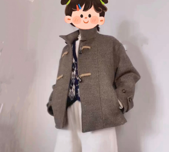 ダッフル風ショートコート/ジャケット　ポケット付き【春秋冬】グレイッシュ 14枚目の画像