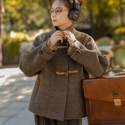 ダッフル風ショートコート/ジャケット　ポケット付き【春秋冬】グレイッシュ 5枚目の画像