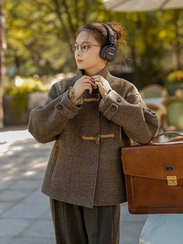 ダッフル風ショートコート/ジャケット　ポケット付き【春秋冬】グレイッシュ 5枚目の画像