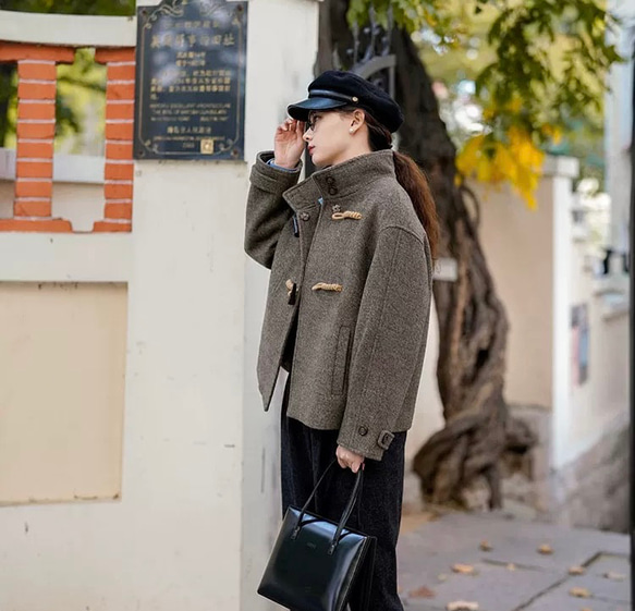 ダッフル風ショートコート/ジャケット　ポケット付き【春秋冬】グレイッシュ 11枚目の画像