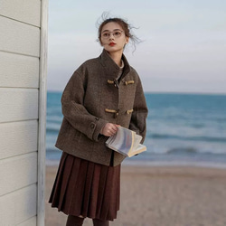 ダッフル風ショートコート/ジャケット　ポケット付き【春秋冬】グレイッシュ 12枚目の画像