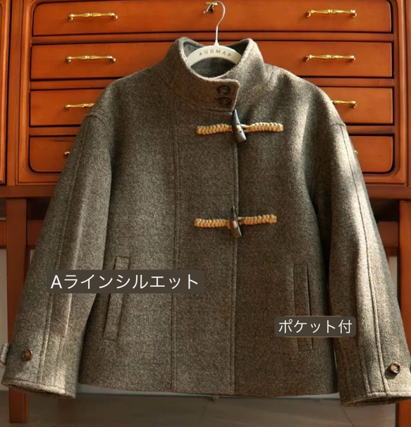 ダッフル風ショートコート/ジャケット　ポケット付き【春秋冬】グレイッシュ 7枚目の画像