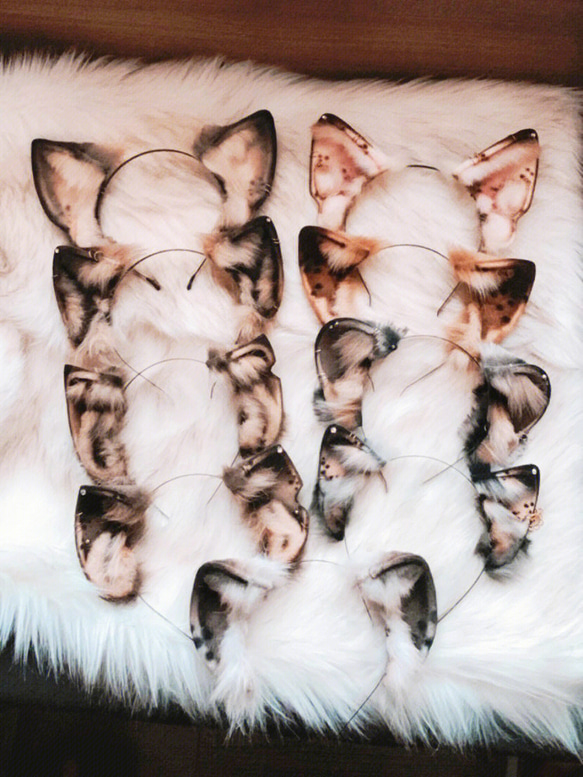 【受注生産】耳巻き猫耳カチューシャ 手作り リアルな毛皮のような 猫の耳ヘアアクセサリー   シミュレーション動物の耳 18枚目の画像