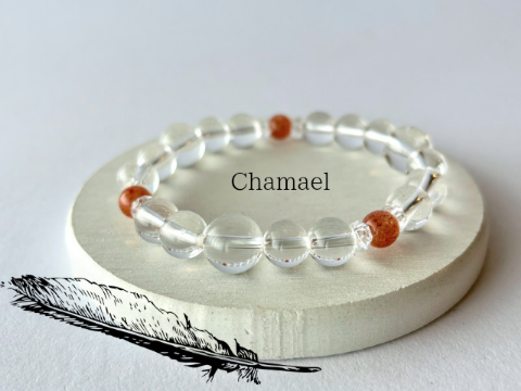 大天使カマエル☆水晶メインのサンストーンブレスレット