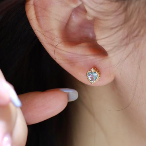 ハート形 天然ダイヤモンド付きアクアマリンピアスk18 ピアス  