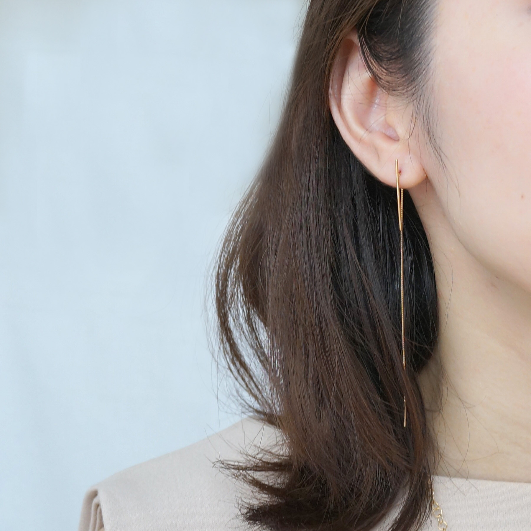 Stick chain pierce sv925 K18plated 金メッキ ゴールド チェーン ピアス