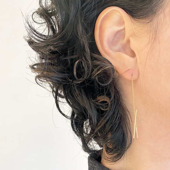 棒鍊 pierce sv925 K18 鍍金 鍍金鏈條耳環 第5張的照片
