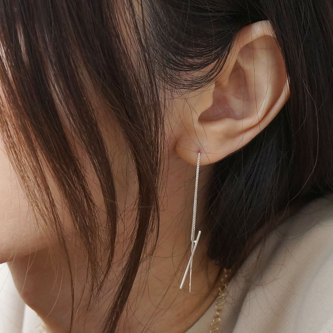 Stick chain pierce sv925 シルバー チェーン ピアス