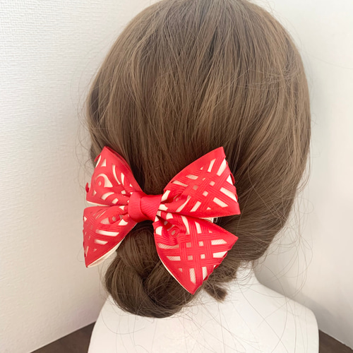 デザインリボン レッド×アンティークホワイト クリスマスギフト 冬の