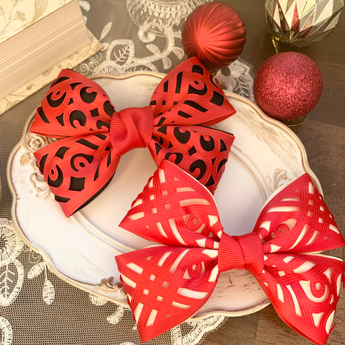 デザインリボン レッド×アンティークホワイト クリスマスギフト 冬の