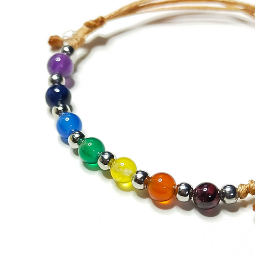 天然石コードブレスレット 4mmストーン7個 七色 ブレスレット blue