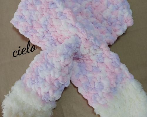 ふわもこモールのマフラー スウィートピンク キッズ 手編み マフラー