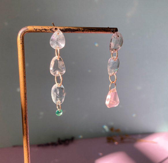 Prana gem drops✴︎滴る宝石しずく✴︎アクアマリン✴︎エメラルド✴︎ローズクォーツ✴︎k14gf 2枚目の画像