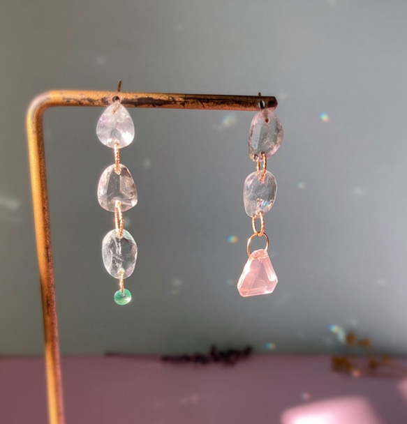 Prana gem drops✴︎滴る宝石しずく✴︎アクアマリン✴︎エメラルド✴︎ローズクォーツ✴︎k14gf 1枚目の画像