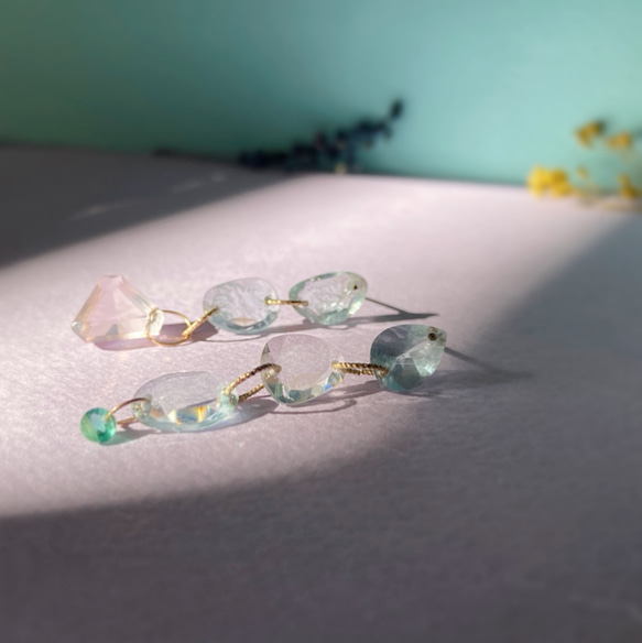 Prana gem drops✴︎滴る宝石しずく✴︎アクアマリン✴︎エメラルド✴︎ローズクォーツ✴︎k14gf 6枚目の画像