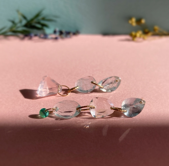 Prana gem drops✴︎滴る宝石しずく✴︎アクアマリン✴︎エメラルド✴︎ローズクォーツ✴︎k14gf 9枚目の画像