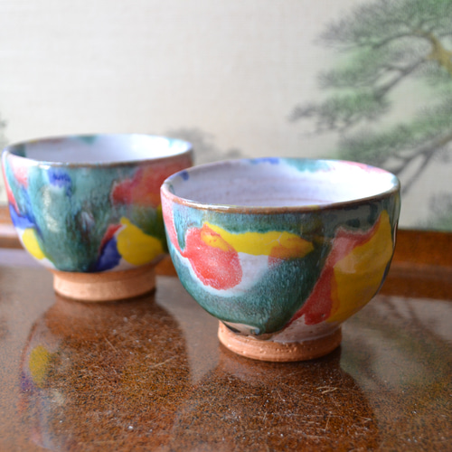 再入荷！】湯呑みセット ぐい呑み2個セット(南仏の光) レインボー ☆萩