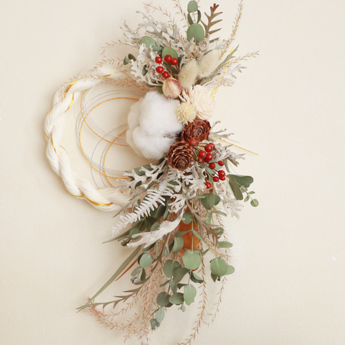 3.しめ縄リース No.240ハート型カラーしめ縄リース2024 ハンドメイドお正月飾り玄関